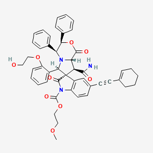 molecular formula C47H45N3O9 B1239837 2-methoxyethyl (3R,4S,6R,7R,8S,8aS)-8-carbamoyl-5'-[2-(cyclohexen-1-yl)ethynyl]-6-[2-(2-hydroxyethoxy)phenyl]-1,2'-dioxo-3,4-diphenylspiro[4,6,8,8a-tetrahydro-3H-pyrrolo[2,1-c][1,4]oxazine-7,3'-indole]-1'-carboxylate 