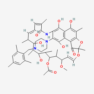 molecular formula C51H67N3O12 B1239876 [(9E,19E,21Z)-2,15,17,27,29-pentahydroxy-11-methoxy-3,7,12,14,16,18,22-heptamethyl-6,23-dioxo-26-[4-[(2,4,6-trimethylphenyl)methyl]piperazin-1-yl]-8,30-dioxa-24-azatetracyclo[23.3.1.14,7.05,28]triaconta-1(28),2,4,9,19,21,25(29),26-octaen-13-yl] acetate 