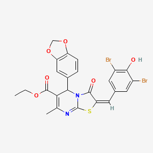 ethyl (2E)-5-(1,3-benzodioxol-5-yl)-2-[(3,5-dibromo-4-hydroxyphenyl)methylidene]-7-methyl-3-oxo-5H-[1,3]thiazolo[3,2-a]pyrimidine-6-carboxylate