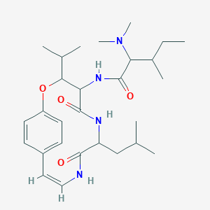 molecular formula C28H44N4O4 B1239912 Pentanamide, 2-(dimethylamino)-3-methyl-N-[3-(1-methylethyl)-7-(2-methylpropyl)-5,8-dioxo-2-oxa-6,9-diazabicyclo[10.2.2]hexadeca-10,12,14,15-tetraen-4-yl]-, [3R-[3R*,4S*(2S*,3S*),7S*]]- 