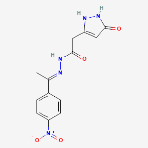 molecular formula C13H13N5O4 B1240084 N-[(E)-1-(4-nitrophenyl)ethylideneamino]-2-(5-oxo-1,2-dihydropyrazol-3-yl)acetamide 