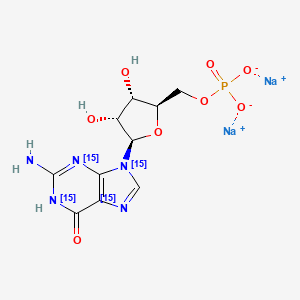 molecular formula C10H12N5Na2O8P B12401332 ((2R,3S,4R,5R)-5-(2-Amino-6-oxo-3,6-dihydro-9H-purin-9-yl)-3,4-dihydroxytetrahydrofuran-2-yl)methyl phosphate-15N4 (sodium) 