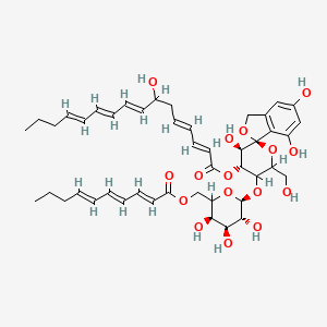 molecular formula C45H58O16 B1240239 [(3S,3'R,4'R)-5'-[(2S,3R,4S,5R)-6-[[(2E,4E,6E)-deca-2,4,6-trienoyl]oxymethyl]-3,4,5-trihydroxyoxan-2-yl]oxy-3',4,6-trihydroxy-6'-(hydroxymethyl)spiro[1H-2-benzofuran-3,2'-oxane]-4'-yl] (2E,4E,8E,10E,12E)-7-hydroxyhexadeca-2,4,8,10,12-pentaenoate CAS No. 151013-36-4