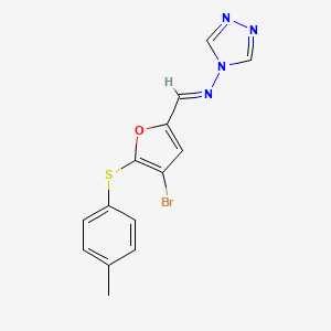 molecular formula C14H11BrN4OS B1240275 N-[(E)-{4-bromo-5-[(4-methylphenyl)sulfanyl]furan-2-yl}methylidene]-4H-1,2,4-triazol-4-amine 