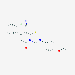 molecular formula C22H20ClN3O2S B1240323 8-(2-CHLOROPHENYL)-3-(4-ETHOXYPHENYL)-6-OXO-2H,3H,4H,6H,7H,8H-PYRIDO[2,1-B][1,3,5]THIADIAZINE-9-CARBONITRILE 