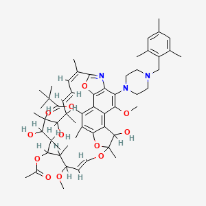 N,15-Didehydro-11,15-dideoxo-1-deoxy-1,15-epoxy-11-hydroxy-4-O-methyl-3-(4-((2,4,6-trimethylphenyl)methyl)-1-piperazinyl)rifamycin 8-(2,2-dimethylpropanoate)