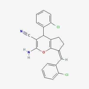 (7Z)-2-amino-4-(2-chlorophenyl)-7-[(2-chlorophenyl)methylidene]-5,6-dihydro-4H-cyclopenta[b]pyran-3-carbonitrile