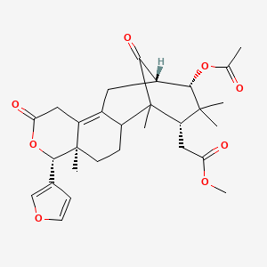molecular formula C29H36O8 B1240468 methyl 2-[(5R,6R,13S,14S,16S)-14-acetyloxy-6-(furan-3-yl)-1,5,15,15-tetramethyl-8,17-dioxo-7-oxatetracyclo[11.3.1.02,11.05,10]heptadec-10-en-16-yl]acetate 