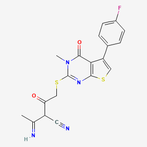 molecular formula C19H15FN4O2S2 B1240530 4-[[5-(4-氟苯基)-3-甲基-4-氧代-2-噻吩并[2,3-d]嘧啶基]硫]-2-(1-亚氨乙基)-3-氧代丁腈 
