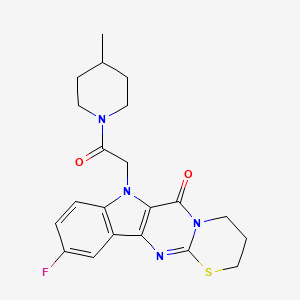 molecular formula C21H23FN4O2S B1240599 10-fluoro-7-[2-(4-methylpiperidin-1-yl)-2-oxoethyl]-3,4-dihydro-2H-[1,3]thiazino[3',2':1,2]pyrimido[5,4-b]indol-6(7H)-one 