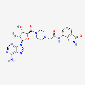 molecular formula C24H27N9O6 B1240673 2-(4-((2S,3S,4R,5R)-5-(6-amino-9H-purin-9-yl)-3,4-dihydroxytetrahydrofuran-2-carbonyl)piperazin-1-yl)-N-(1-oxoisoindolin-4-yl)acetamide 