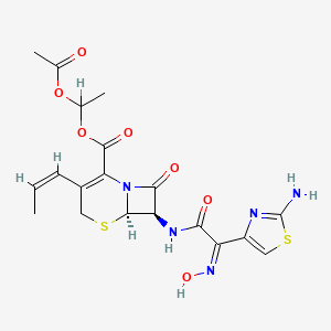 molecular formula C19H21N5O7S2 B1240695 7-(2-(2-Aminothiazolyl)-2-hydroxyiminoacetamido)-3-(1-propenyl)-3-cephem-4-carboxylic acid acetoxyethyl ester CAS No. 107888-50-6