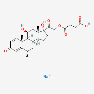 molecular formula C26H34NaO8 B1240708 Pregna-1,4-diene-3,20-dione,21-(3-carboxy-1-oxopropoxy)-11,17-dihydroxy-6-methyl-, monosodiumsalt, (6a,11b)- 