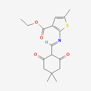 ethyl 2-{[(E)-(4,4-dimethyl-2,6-dioxocyclohexyl)methylidene]amino}-5-methylthiophene-3-carboxylate