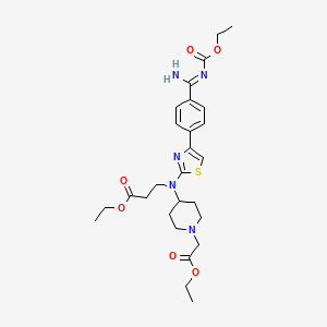 molecular formula C27H37N5O6S B1240767 ethyl 3-[[4-[4-[(Z)-N'-ethoxycarbonylcarbamimidoyl]phenyl]-1,3-thiazol-2-yl]-[1-(2-ethoxy-2-oxoethyl)piperidin-4-yl]amino]propanoate 