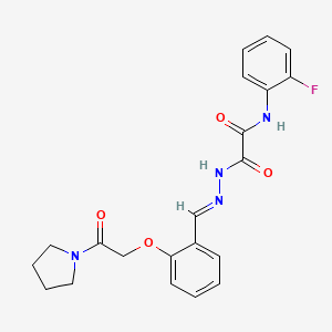 molecular formula C21H21FN4O4 B1240840 N-(2-fluorophenyl)-2-oxo-2-[(2E)-2-{2-[2-oxo-2-(pyrrolidin-1-yl)ethoxy]benzylidene}hydrazinyl]acetamide 