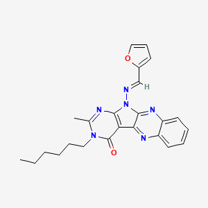 molecular formula C24H24N6O2 B1240841 17-[(E)-furan-2-ylmethylideneamino]-13-hexyl-14-methyl-2,9,13,15,17-pentazatetracyclo[8.7.0.03,8.011,16]heptadeca-1,3,5,7,9,11(16),14-heptaen-12-one 