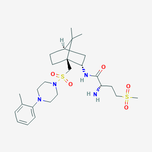 molecular formula C26H42N4O5S2.HCl B124111 1-(((7,7-Dimethyl-2-(2-amino-4-(methylsulfonyl)butyramido)bicyclo(2.2.1)heptan-1-yl)methyl)sulfonyl)-4-(2-methylphenyl)piperazine CAS No. 148927-60-0