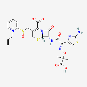 molecular formula C25H26N6O8S3 B1241237 (6S,7S)-7-[[(2E)-2-(2-amino-1,3-thiazol-4-yl)-2-(2-carboxypropan-2-yloxyimino)acetyl]amino]-8-oxo-3-[(1-prop-2-enylpyridin-1-ium-2-yl)sulfinylmethyl]-5-thia-1-azabicyclo[4.2.0]oct-2-ene-2-carboxylate CAS No. 87286-08-6