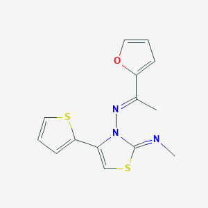 molecular formula C14H13N3OS2 B1241282 (E)-1-(2-furyl)ethylidene-[2-methylimino-4-(2-thienyl)-4-thiazolin-3-yl]amine 