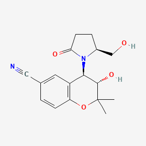 molecular formula C17H20N2O4 B1241284 2H-1-Benzopyran-6-carbonitrile, 3,4-dihydro-3-hydroxy-4-((2S)-2-(hydroxymethyl)-5-oxo-1-pyrrolidinyl)-2,2-dimethyl-, (3S,4R)- CAS No. 129655-17-0
