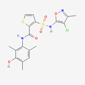 molecular formula C18H18ClN3O5S2 B1241290 3-(4-Chloro-3-methyl-isoxazol-5-ylsulfamoyl)-thiophene-2-carboxylic acid (3-hydroxy-2,4,6-trimethyl-phenyl)-amide 