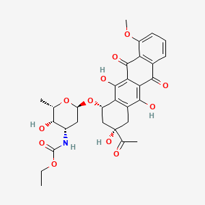 molecular formula C30H33NO12 B1241337 ethyl N-[(2S,3S,4S,6R)-6-[[(1S,3S)-3-acetyl-3,5,12-trihydroxy-10-methoxy-6,11-dioxo-2,4-dihydro-1H-tetracen-1-yl]oxy]-3-hydroxy-2-methyloxan-4-yl]carbamate 
