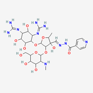 molecular formula C27H44N10O12 B1241346 N-[(E)-[5-(2,4-diguanidino-3,5,6-trihydroxy-cyclohexoxy)-4-[4,5-dihydroxy-6-(hydroxymethyl)-3-(methylamino)tetrahydropyran-2-yl]oxy-3-hydroxy-2-methyl-tetrahydrofuran-3-yl]methyleneamino]pyridine-4-carboxamide 
