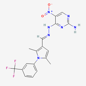 molecular formula C18H16F3N7O2 B1241350 4-N-[(E)-[2,5-二甲基-1-[3-(三氟甲基)苯基]吡咯-3-基]亚甲基氨基]-5-硝基嘧啶-2,4-二胺 