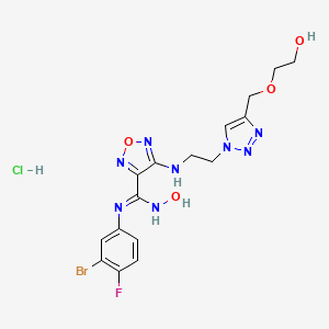 molecular formula C16H19BrClFN8O4 B12414312 N'-(3-bromo-4-fluorophenyl)-N-hydroxy-4-[2-[4-(2-hydroxyethoxymethyl)triazol-1-yl]ethylamino]-1,2,5-oxadiazole-3-carboximidamide;hydrochloride 