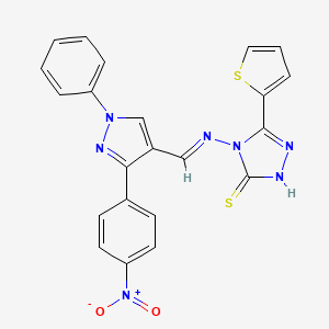 molecular formula C22H15N7O2S2 B1241513 4-({[3-(4-nitrophenyl)-1-phenyl-1H-pyrazol-4-yl]methylene}amino)-5-(2-thienyl)-2,4-dihydro-3H-1,2,4-triazole-3-thione 