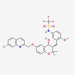 molecular formula C30H28ClF3N2O6S B1241559 Methanesulfonamide, N-(3-(((3S,4R)-6-((7-chloro-2-quinolinyl)methoxy)-3,4-dihydro-4-hydroxy-2,2-dimethyl-2H-1-benzopyran-3-yl)methyl)-4-methoxyphenyl)-1,1,1-trifluoro- CAS No. 221332-74-7