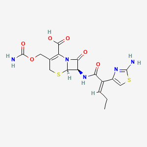 molecular formula C17H19N5O6S2 B1241602 (6R,7R)-7-[[(E)-2-(2-amino-1,3-thiazol-4-yl)pent-2-enoyl]amino]-3-(carbamoyloxymethyl)-8-oxo-5-thia-1-azabicyclo[4.2.0]oct-2-ene-2-carboxylic acid 