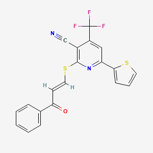 2-[(E)-3-oxo-3-phenylprop-1-enyl]sulfanyl-6-thiophen-2-yl-4-(trifluoromethyl)pyridine-3-carbonitrile