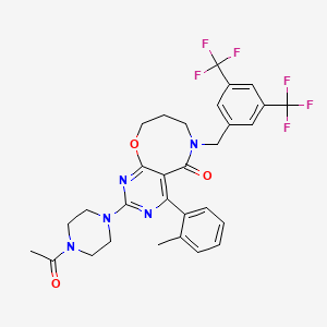 molecular formula C30H29F6N5O3 B1241734 2-(4-acetylpiperazin-1-yl)-6-[[3,5-bis(trifluoromethyl)phenyl]methyl]-4-(2-methylphenyl)-8,9-dihydro-7H-pyrimido[4,5-b][1,5]oxazocin-5-one 