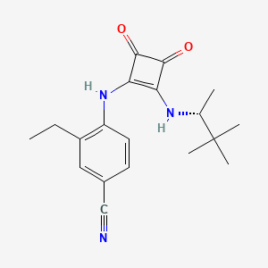 molecular formula C19H23N3O2 B1241797 (+)-(R)-4-[3,4-dioxo-2-(1,2,2-trimethyl-propylamino)-cyclobut-1-enylamino]-3-ethylbenzonitrile 