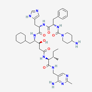 4-amino-N-[(2S)-1-[[(2S)-1-[[(2S,3S)-5-[[(2S,3S)-1-[(4-amino-2-methylpyrimidin-5-yl)methylamino]-3-methyl-1-oxopentan-2-yl]amino]-1-cyclohexyl-3-hydroxy-5-oxopentan-2-yl]amino]-3-(1H-imidazol-5-yl)-1-oxopropan-2-yl]amino]-1-oxo-3-phenylpropan-2-yl]piperidine-1-carboxamide