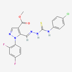 molecular formula C19H14ClF2N5O2S B1241815 methyl 1-[2,4-bis(fluoranyl)phenyl]-5-[(E)-[(4-chlorophenyl)carbamothioylhydrazinylidene]methyl]pyrazole-4-carboxylate 