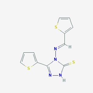 molecular formula C11H8N4S3 B1241823 5-(2-thienyl)-4-{[(E)-2-thienylmethylidene]amino}-4H-1,2,4-triazole-3-thiol CAS No. 477863-25-5