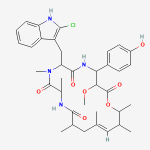 molecular formula C36H45ClN4O7 B1241837 (15E)-7-[(2-chloro-1H-indol-3-yl)methyl]-4-(4-hydroxyphenyl)-3-methoxy-8,10,13,15,17,18-hexamethyl-1-oxa-5,8,11-triazacyclooctadec-15-ene-2,6,9,12-tetrone 