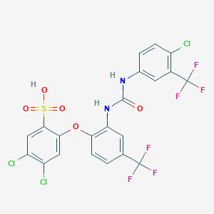 molecular formula C21H11Cl3F6N2O5S B1241857 2-[2-[3-(4-Chloro-3-trifluoro methylphenyl)ureido]-4-trifluoro methyl phenoxy]-4,5-dichlorobenzenesulfonic acid 