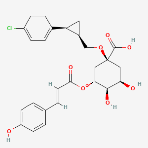 molecular formula C26H27ClO8 B1241860 (1S,3R,4R,5R)-1-[[(1R,2S)-2-(4-Chlorophenyl)cyclopropyl]methoxy]-3,4-dihydroxy-5-[(E)-3-(4-hydroxyphenyl)prop-2-enoyl]oxycyclohexane-1-carboxylic acid 