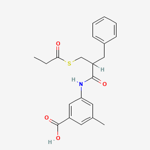 molecular formula C21H23NO4S B1241867 Benzoic acid, 3-methyl-5-((1-oxo-2-(((1-oxopropyl)thio)methyl)-3-phenylpropyl)amino)- CAS No. 151774-56-0