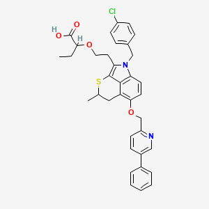 molecular formula C36H35ClN2O4S B1241892 2-[2-[2-[(4-Chlorophenyl)methyl]-6-methyl-9-[(5-phenylpyridin-2-yl)methoxy]-5-thia-2-azatricyclo[6.3.1.04,12]dodeca-1(12),3,8,10-tetraen-3-yl]ethoxy]butanoic acid 