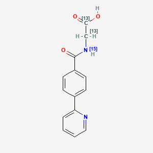 molecular formula C14H12N2O3 B12419096 N-[4-(2-Pyridinyl)benzoyl]glycine-13C2,15N 