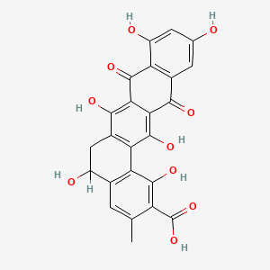 molecular formula C24H16O10 B1241916 1,5,7,9,11,14-Hexahydroxy-3-methyl-8,13-dioxo-5,6-dihydrobenzo[a]tetracene-2-carboxylic acid 