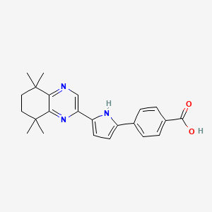 molecular formula C23H25N3O2 B1241919 Benzoic acid, 4-(5-(5,6,7,8-tetrahydro-5,5,8,8-tetramethyl-2-quinoxalinyl)-1H-pyrrol-2-yl)- CAS No. 187400-18-6