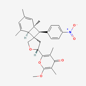 molecular formula C28H31NO6 B1241920 2-methoxy-3,5-dimethyl-6-[(1R,2'R,6S,7S,8R)-1,3,5-trimethyl-8-(4-nitrophenyl)spiro[bicyclo[4.2.0]octa-2,4-diene-7,4'-oxolane]-2'-yl]pyran-4-one 