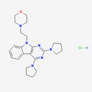 B1241950 9H-Pyrimido(4,5-b)indole, 9-(2-(4-morpholinyl)ethyl)-2,4-di-1-pyrrolidinyl-, monohydrochloride CAS No. 172035-75-5