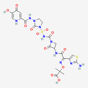 molecular formula C22H24N10O12S2 B1242048 2-[(E)-[1-(2-氨基-1,3-噻唑-4-基)-2-[[1-[[3-[(5-羟基-4-氧代-1H-吡啶-2-甲酰基)氨基]-2-氧代咪唑烷-1-基]磺酰氨基甲酰基]-2-氧代氮杂环丁-3-基]氨基]-2-氧代乙亚胺]氨基]氧基-2-甲基丙酸 